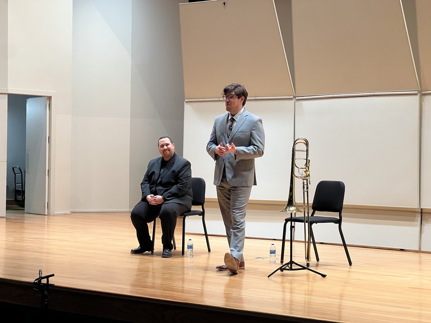 Dr. Lou Setzer and Noah Roper, Trombonist on Greaves Stage